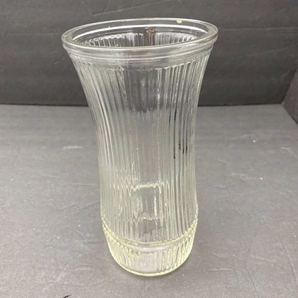 Vintage Hoosier Glass 4088-8‎ Ribbed Pressed Glass Vase Clear Flared Top MCM